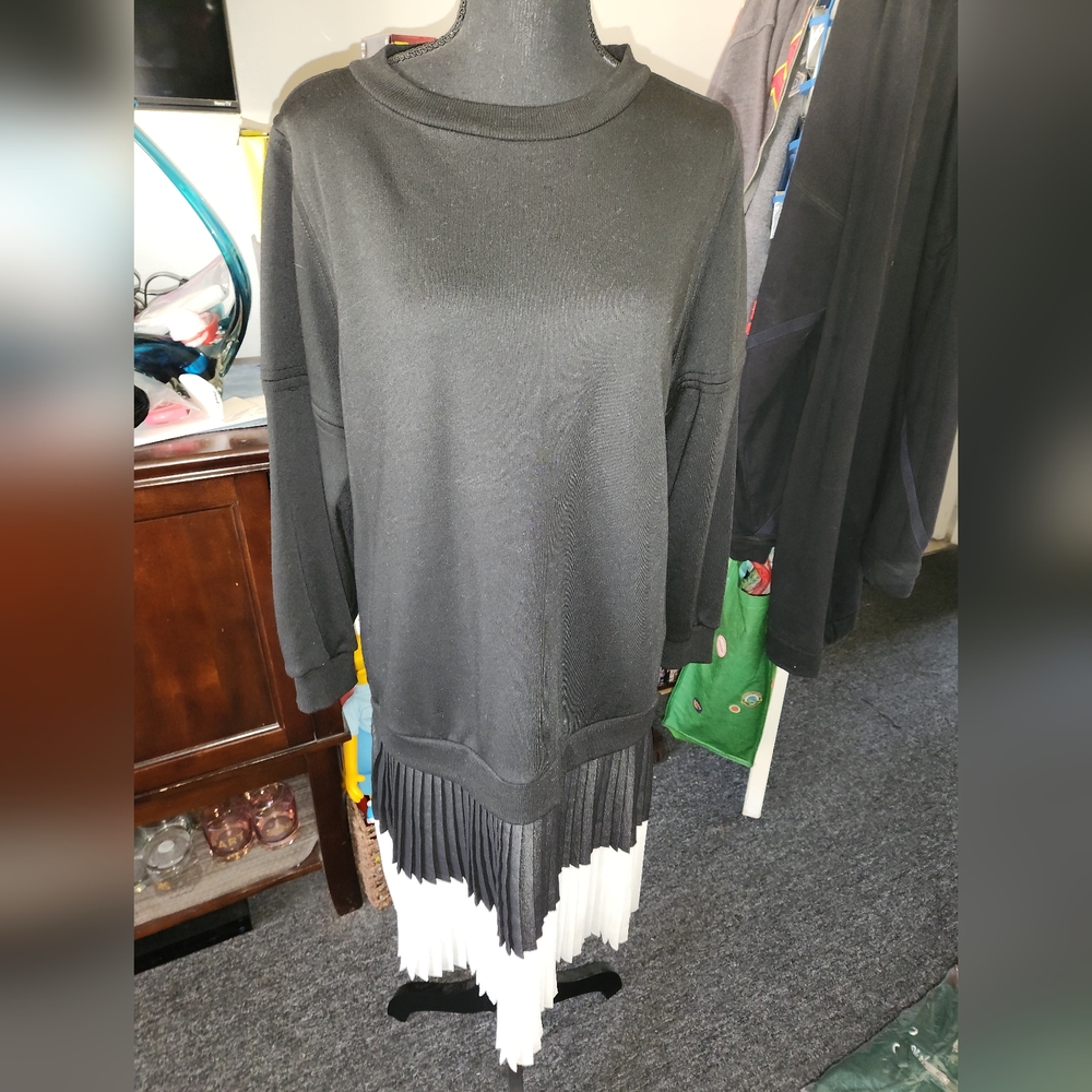 Zara Elegant Black Dress with White Accents